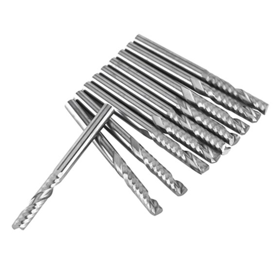 Carbide End Mill Bits 10PCS 1/8" Shank Single Flute Router Bit Set - 3.175mm Diameter 22mm Cut Length CNC Cutting Tools