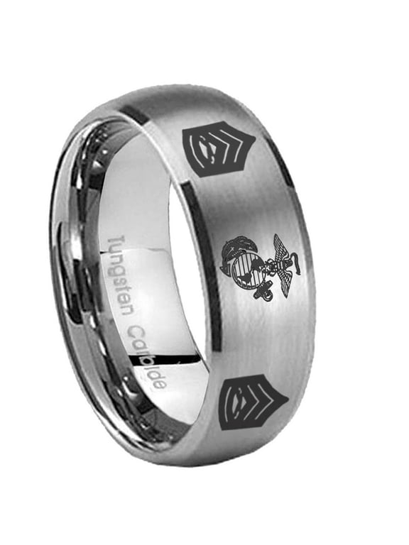 Carbide Marines Sergeant Brushed Gray Dome Tungsten Men Ring 10MM