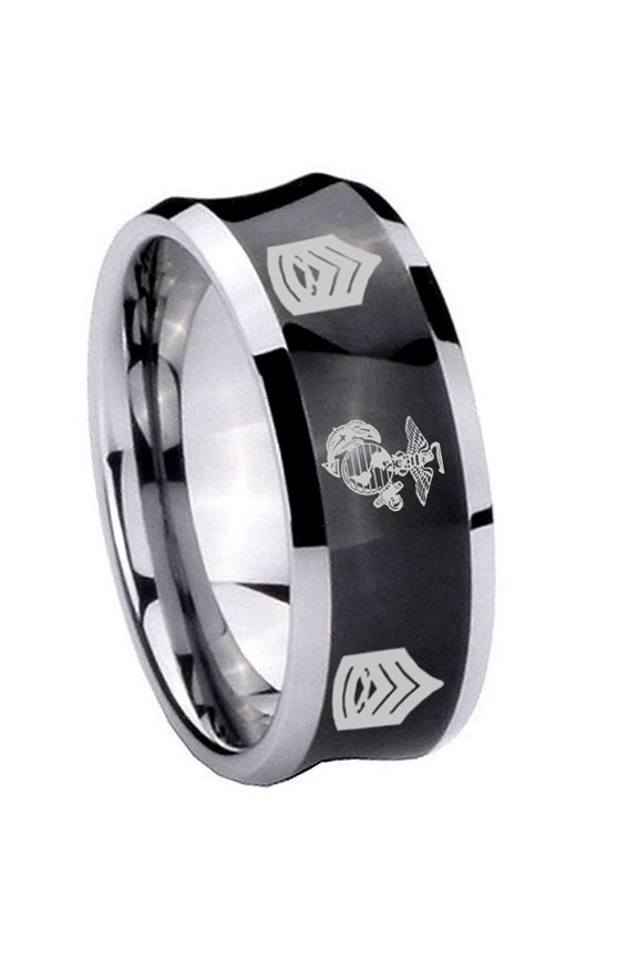 Carbide Marines Sergeant Concave Black Tungsten Men Ring 10MM