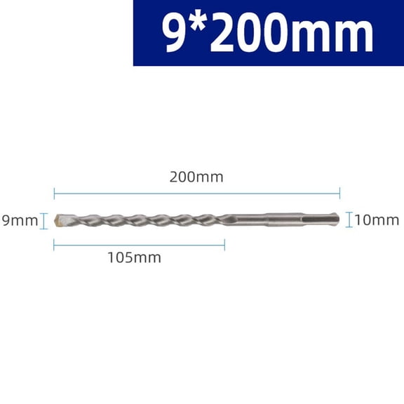 Carbide Steel Masonry Concrete Drill Bit For SDS PLUS Shank, 200Mm Length With Precision Cutting Tip For Brick Stone And Light Concrete Drilling(9mm)