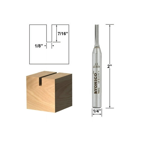 Carbide Straight Router Bit - 1/8" Dia. X 3/8" Length - 1/4" Shank - Yonico 14004q