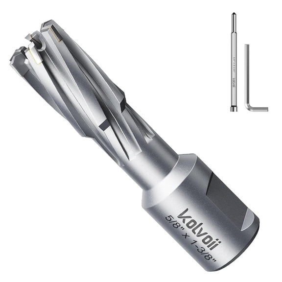 Carbide-Tipped Annular Cutter, 5/8" Diameter x 1-3/8" Depth, 3/4" Weldon Shank (2 Flat) TCT Mag Drill Bit for Stainless Steel, Cast Iron, Hard Steel, High-Speed Cutting with Pilot Pin