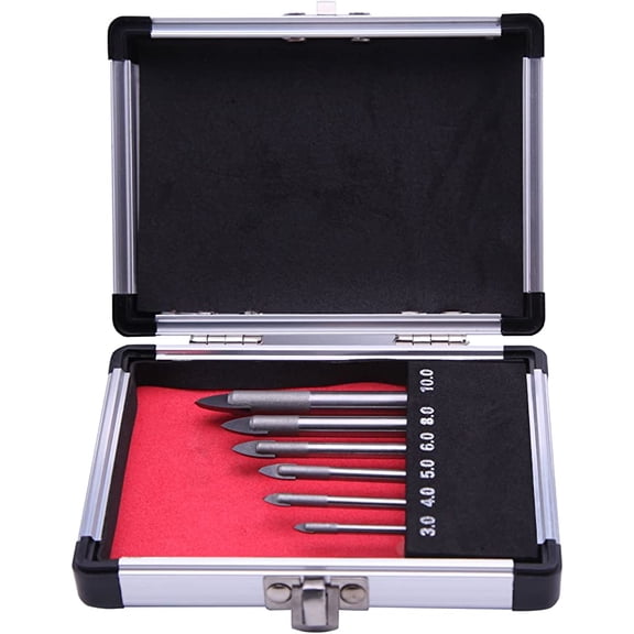 Carbide Tipped Tile Glass Drill Bit Set, 6PCS, 3mm, 4mm, 5mm, 6mm, 8mm, 10mm, Hex Shank for Ceramic Tile Marble Mirror and Glass