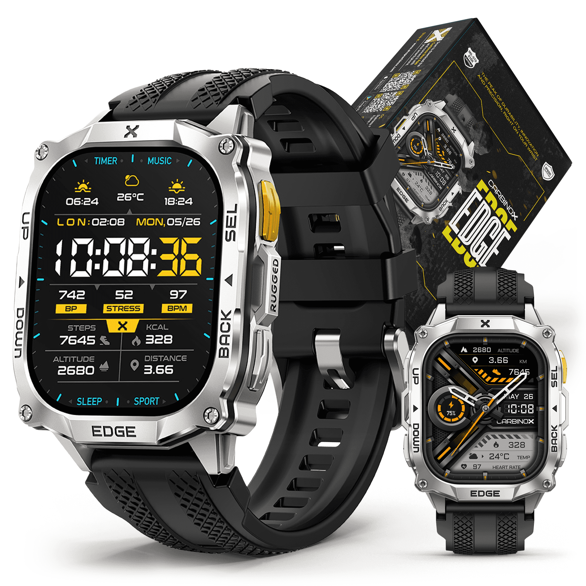 Carbinox Edge Smart Watch Rugged, 1.96″ AMOLED, Stainless Steel