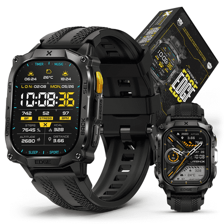 Carbinox Edge Smart Watch Rugged, 1.96? AMOLED, Stainless Steel, IP69K/5ATM Fitness trackers, Dual-Band GNSS, 500mAh, Bluetooth Calls, Smart Watch for Android Phones iOS (Black)