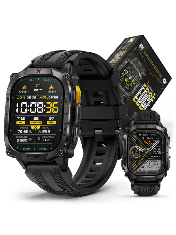 Edge Smart Watch Rugged, 1.96″ AMOLED, Stainless Steel, IP69K/5ATM Fitness trackers, Dual-Band GNSS, 500mAh, Bluetooth Calls, Smart Watch for Android Phones iOS (Black)