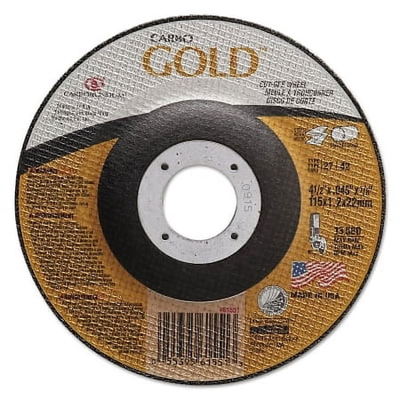 Carbo Goldcut Reinforced Aluminum Oxide Abrasive, 4-1/2 In Dia, 0.045 In Thick, 7/8 In Arbor, 30 Grit | 1 Pack of 20 Each