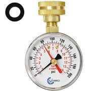 Carbo Instruments, 2-1/2 Water Pressure Test Gauge, 3/4 Female Hose Thread, 0-200 PSI with Red Pointer