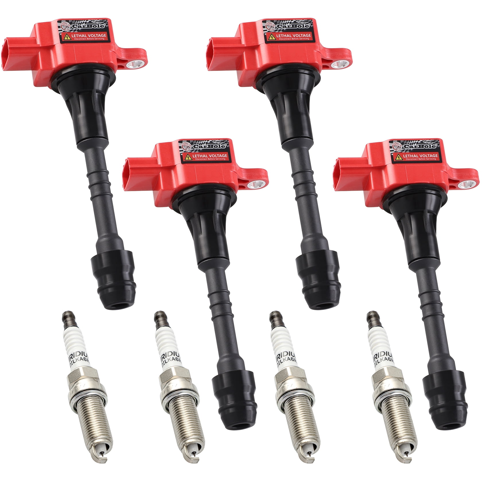 Carbole 4 Pack Ignition Coils and Spark Plugs for 20022006 Nissan