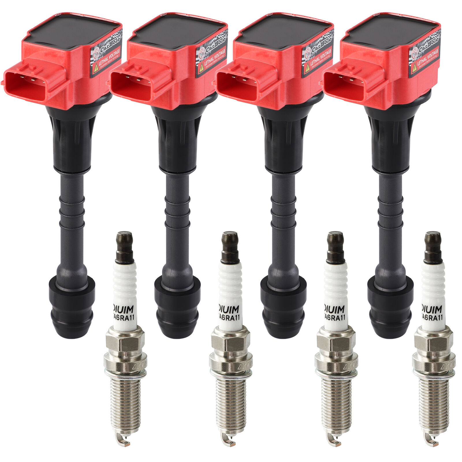 Set of 4 UF351 Ignition Coil and Spark Plugs for 20042006 Nissan