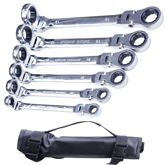 Carbole 6Pcs Ratcheting Wrench Set Metric, Double Box End Flex-Head Extra Long Spanner Set