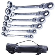 Carbole 6Pcs Ratcheting Wrench Set Metric, Double Box End Flex-Head Extra Long Spanner Set