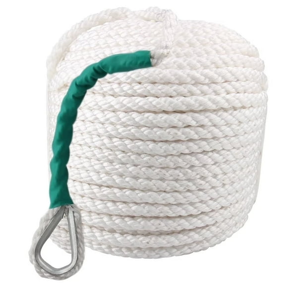 Carbole Nylon Anchor Rope for Boat 1/2" x 100 ft - Three Braided Mooring Rope, White