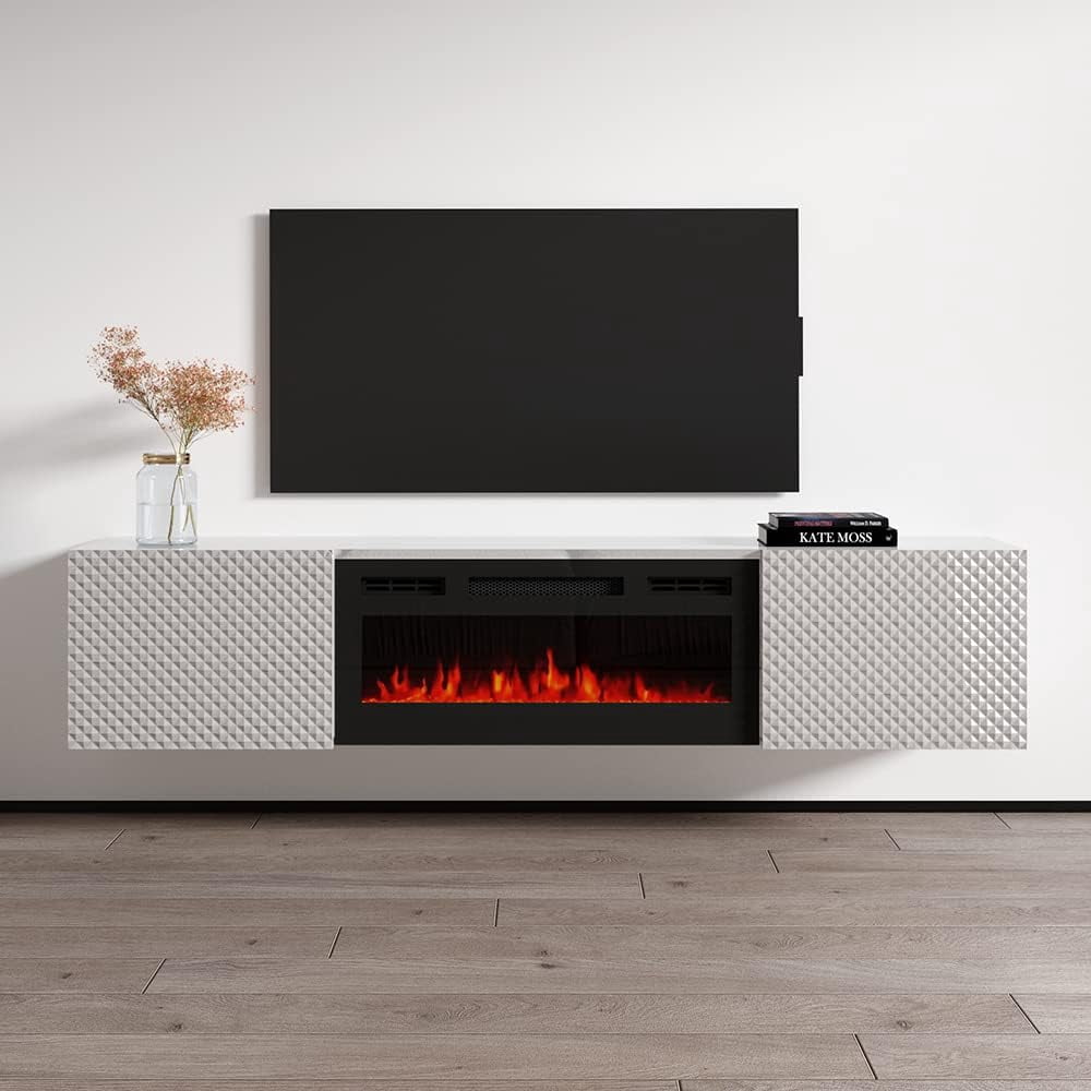 Carbon BL-EF Floating Fireplace TV Stand for TVs up to 80", Modern High ...