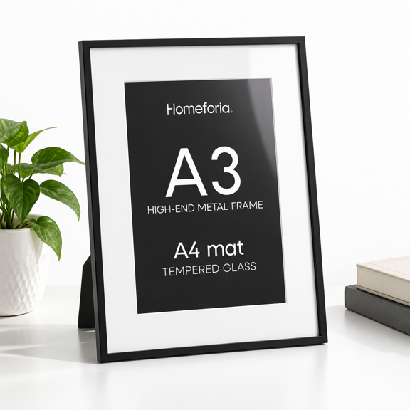 Carbon Black A3 1-Pack Metal Picture Frame with Tempered Glass