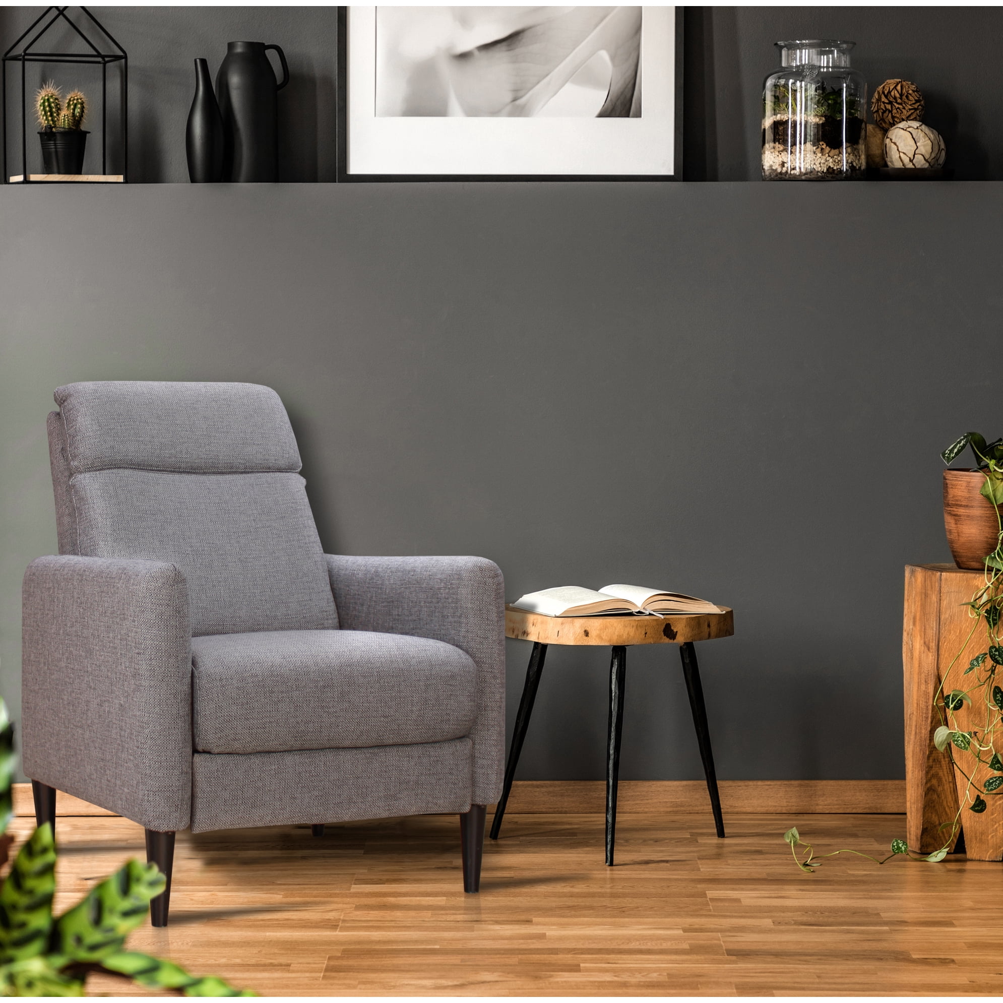 Carbon Black Recliner Chair With Pushback Feature - Stylish Upholstery, 33.85 In W X 39.28 H 29.37 D, 74.09 Lb Reclining Mechanism Upholstered,