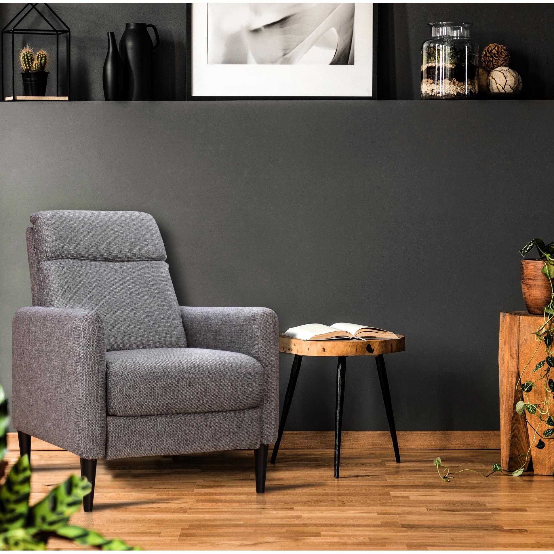 Carbon Black Recliner Chair With Pushback - Upholstered Comfortable Seat, 30 In. D X 34 W 40 H, 75 Lb Feature Resting Chair, 29.82 33.79 40.95
