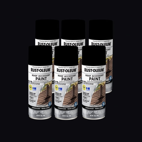 6 Pack, Carbon Black, Rust-Oleum Stops Rust Flat Roof Accessory Spray Paint- 285227, 12 oz.