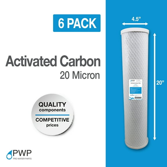 Carbon Block Water Filter 4.5 x 20" 20 Micron 6 Pack