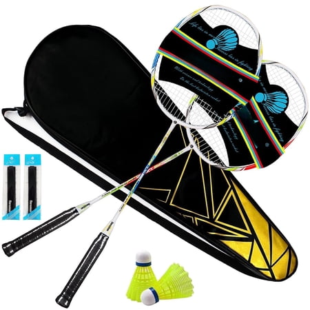Carbon Composite Badminton Rackets For Beginners - Complete 2-player Kit With Bag | Lightweight & Easy To Use Backyard Park Indoor Outdoor Play