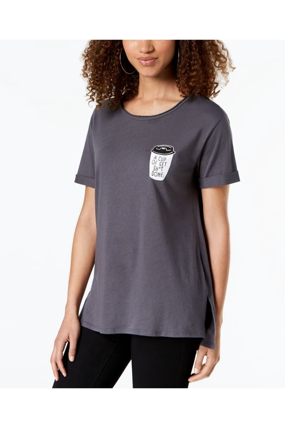 Womens Cuff Sleeve Graphic T-Shirt, Grey, Small