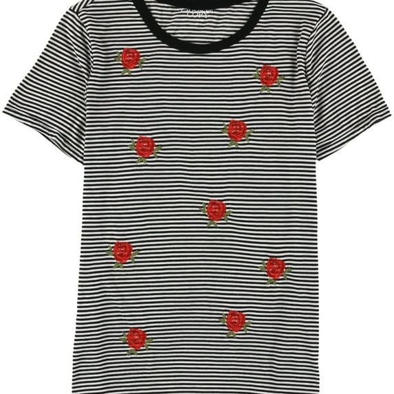 Carbon Copy Womens Embroidered Cactus Striped Embellished T-Shirt, Grey, Small