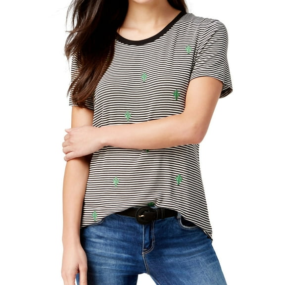 Carbon Copy Womens Embroidered Embellished T-Shirt, Black, Small