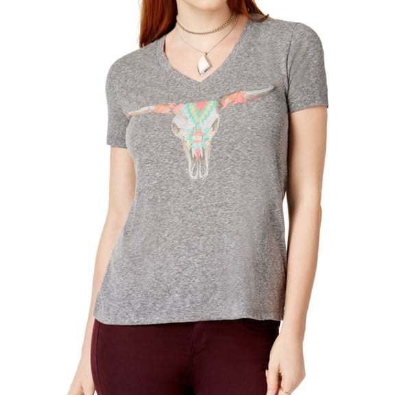 Carbon Copy Womens Embroidered Skull Graphic T-Shirt, Grey, Medium