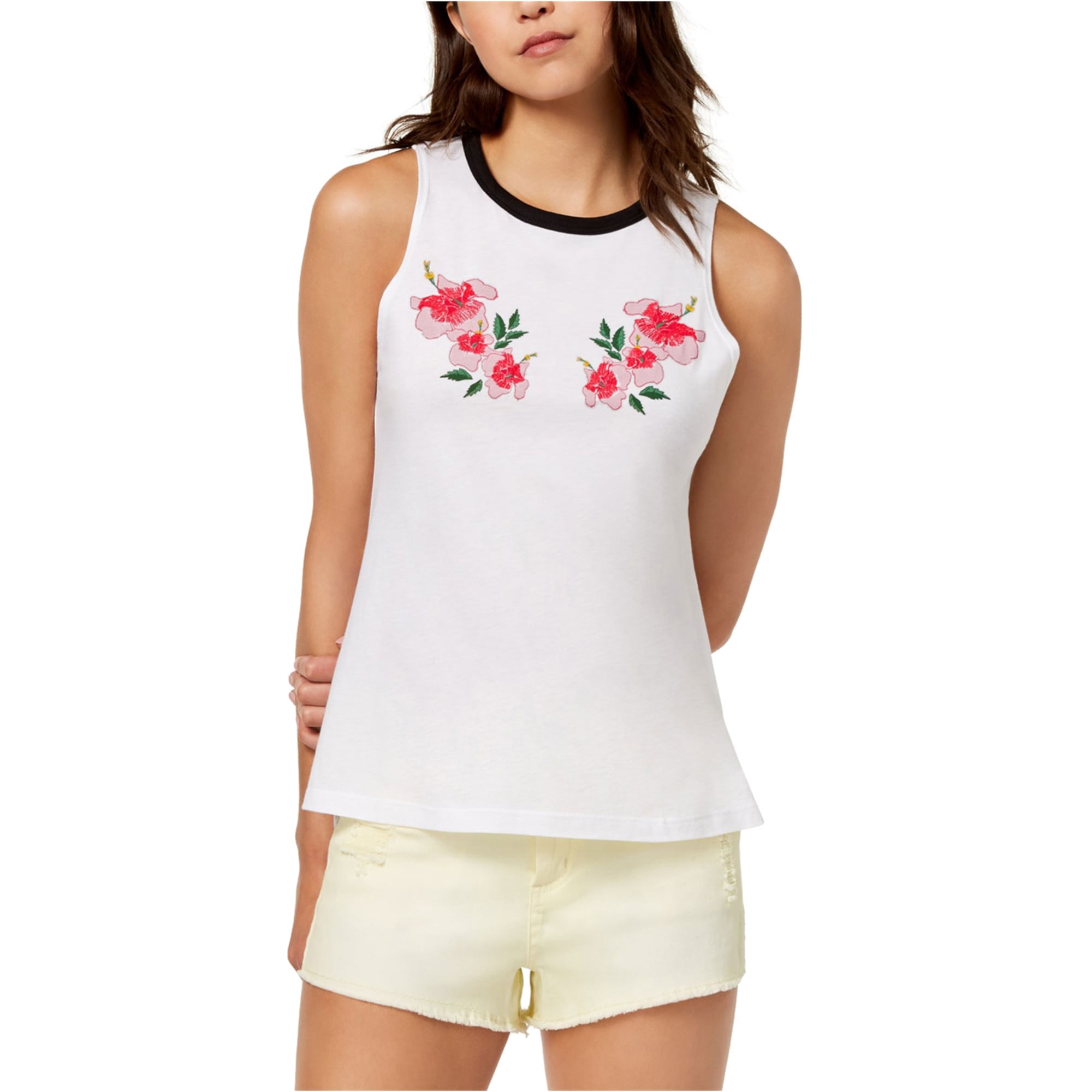 Carbon Copy Womens Floral-Embroidered Tank Top, White, Large