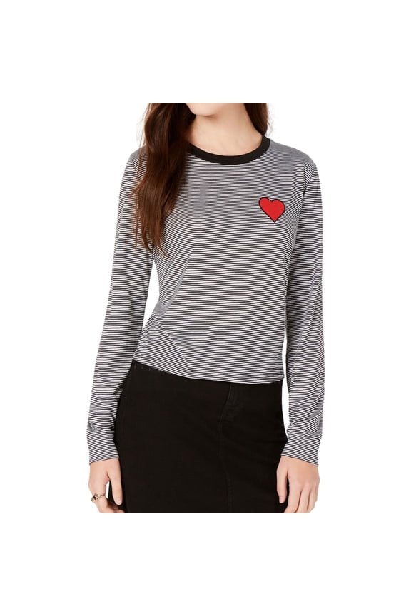 Womens Heart Embellished T-Shirt, Black, Large
