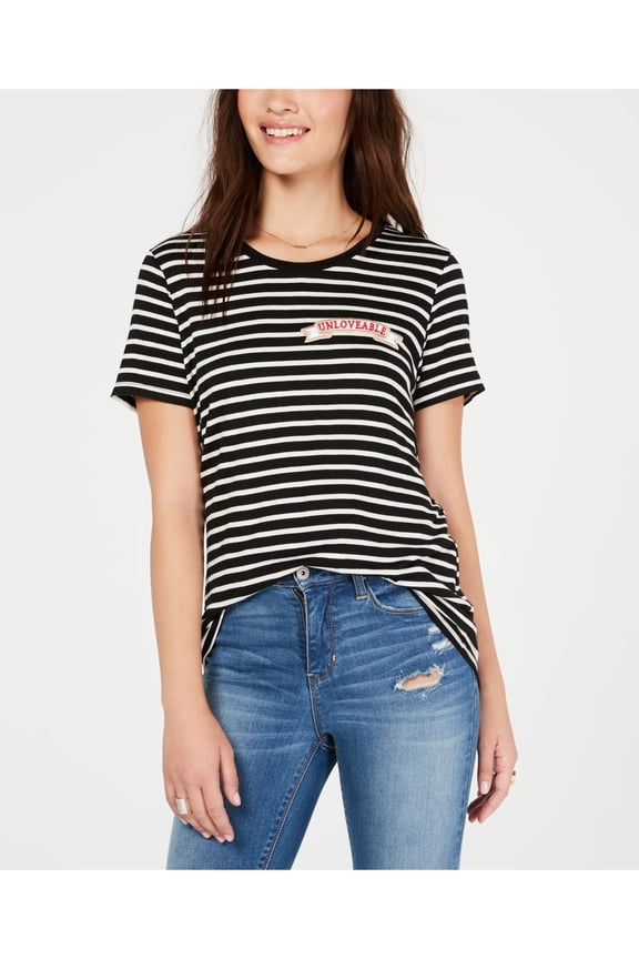 Womens Patch Embellished T-Shirt, Black, Medium