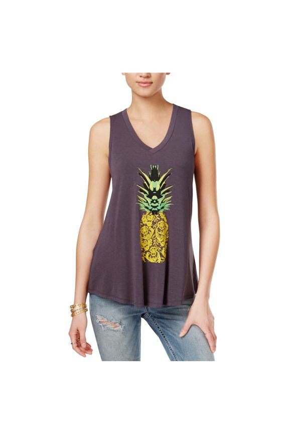 Womens Pineapple Graphic Tank Top, Grey, Large