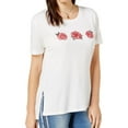 thumbnail image 1 of Carbon Copy Womens Rose Graphic-Print Basic T-Shirt, White, Large, 1 of 3