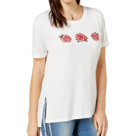 Carbon Copy Womens Rose Graphic-Print Basic T-Shirt, White, Small