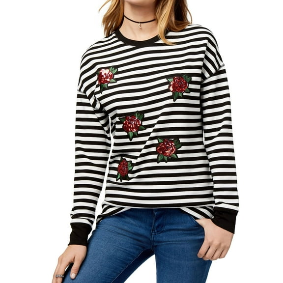 Carbon Copy Womens Sequin Floral Sweatshirt, Black, Large