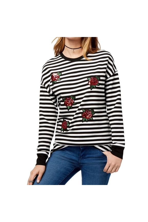 Womens Sequin Floral Sweatshirt, Black, Medium