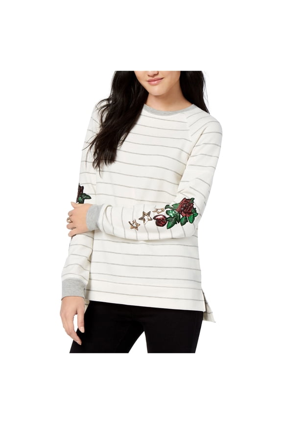 Womens Striped Sweatshirt, White, Medium