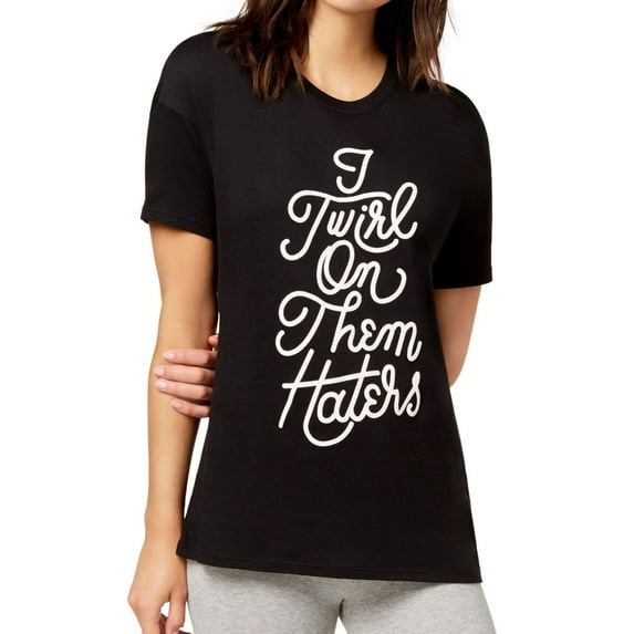 Carbon Copy Womens Twirl On Them Haters Embellished T-Shirt, Black, X-Large