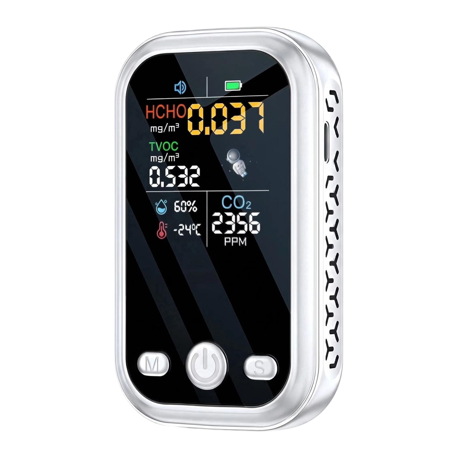 Carbon Dioxide Detector, Humidity Monitor, Humidity Indoor Monitor, Formaldehyde Detector, Digital Humidity Meter, Handheld, Led Display, Co2, 3.5X2 In, White, 1 Pc