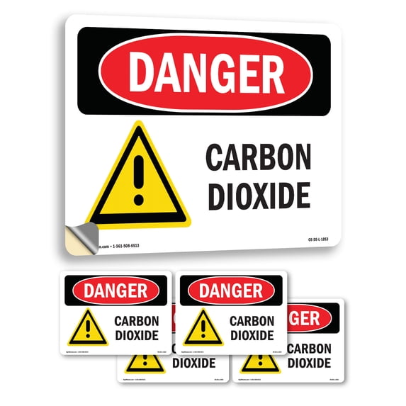 Carbon Dioxide OSHA Danger Vinyl Decal Label 14 Inch x 10 Inch - 5 Pack