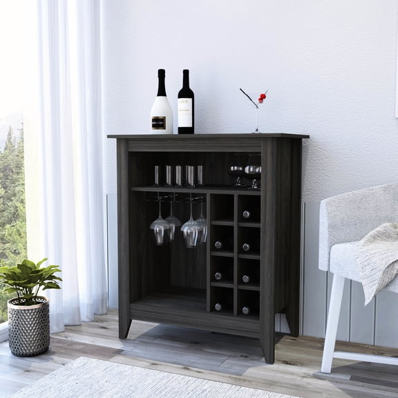 Carbon Espresso Bar Cabinet with Storage Features / Enhances Home Bar Setup