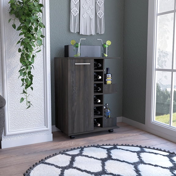 Carbon Espresso Look - Enclosed Cabinet for Hidden Storage - Wine Bar - Tidy Arrangement