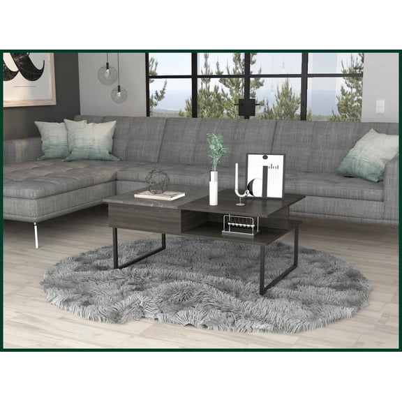 Carbon Espresso & Onyx Lift Top Coffee Table with Hidden Storage - Durable Metal Legs for Living Room