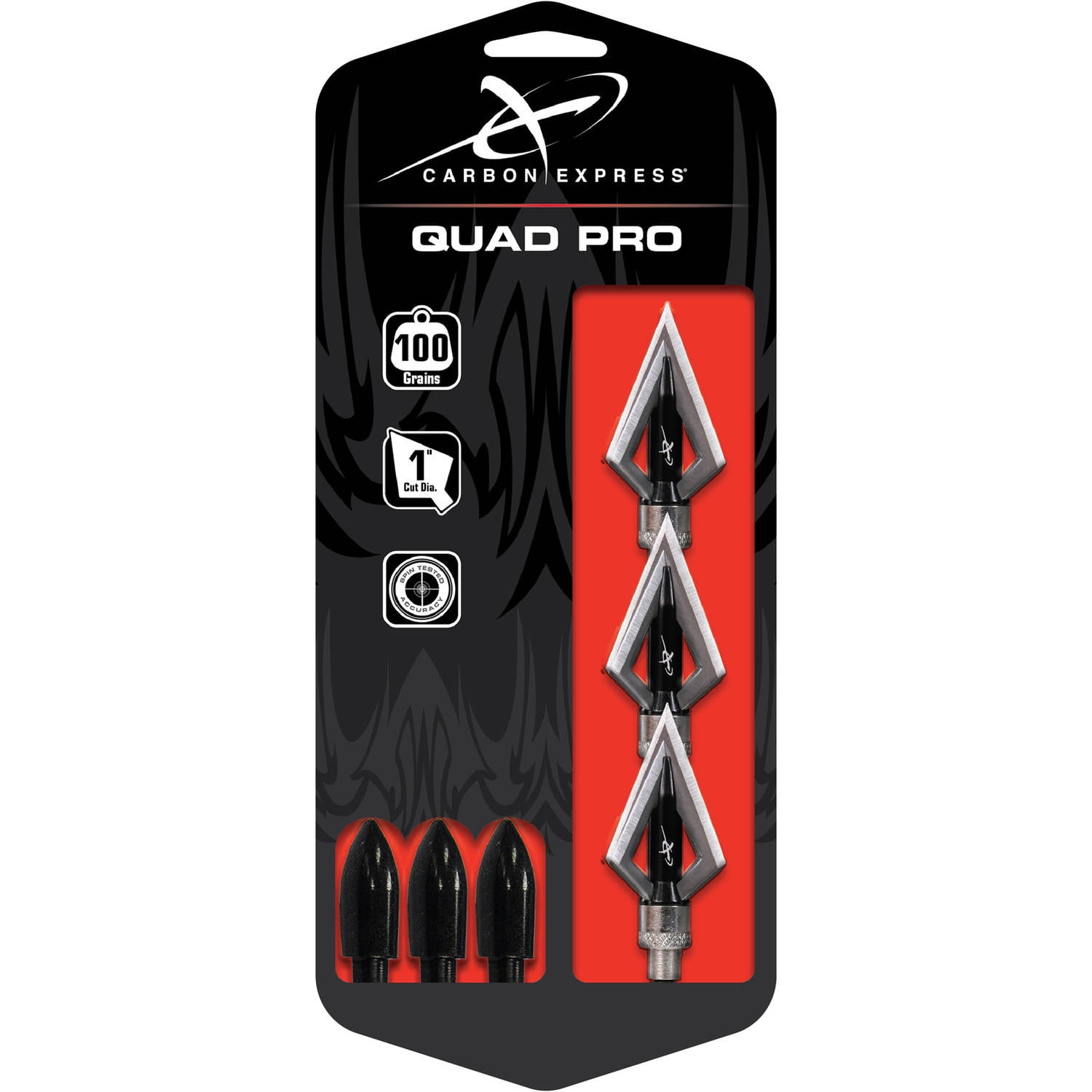 Carbon Express Quad Pro Broadheads, 3Pack with Field Points, 100 Grain
