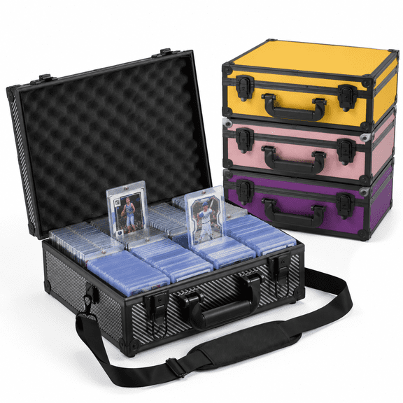 Carbon Fiber Aluminum Alloy Trading Card Storage Case, Holds 650+ 3x4 35pt Toploaders