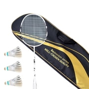 Carbon Fiber Badminton Racket Set, Lightweight 4U Training Racquet with Handle & Carrying Case, High-Tension String Badminton Racket Kit with 3 Shuttlecocks and Grip Tape