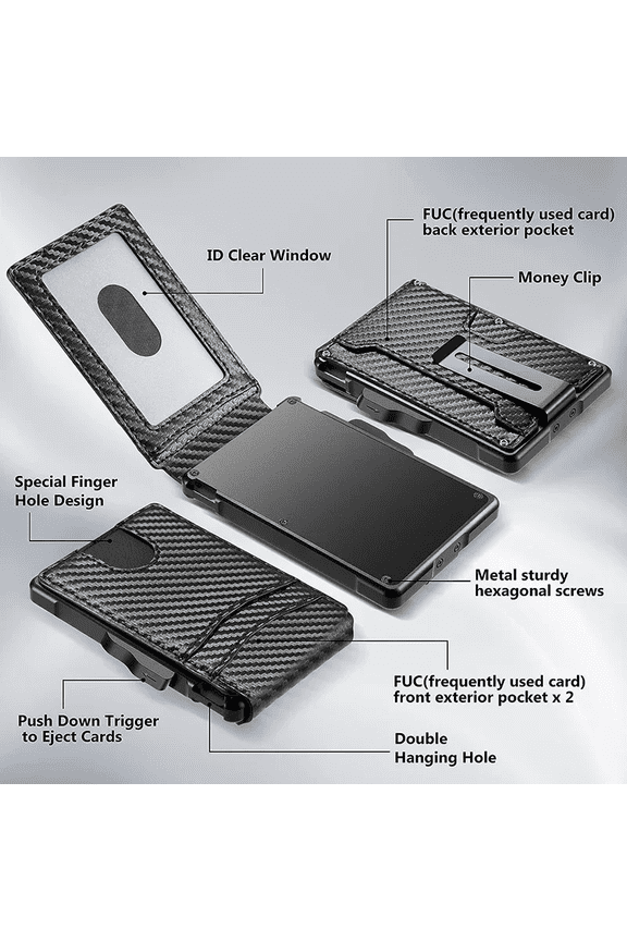Carbon Fiber Bifold Wallet for Men with Built-in Tracker Slot Compatible with iOS Find My App, RFID Blocking Slim Leather Card Holder with Money Clip Minimalist Credit Card Case