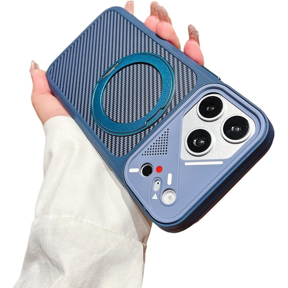 Carbon Fiber Camera Protect Phone Case for iPhone (Blue,iPhone 17)