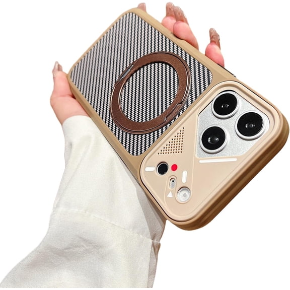 Carbon Fiber Camera Protect Phone Case for iPhone (Brown,iPhone 15 Pro)