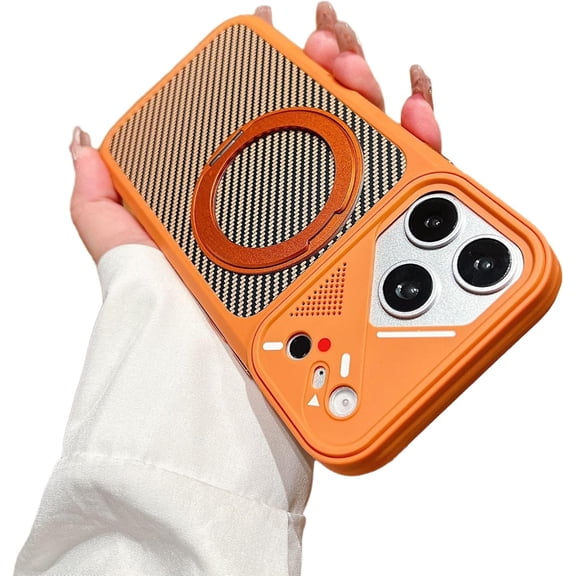 Carbon Fiber Camera Protect Phone Case for iPhone (Orange,iPhone 16)